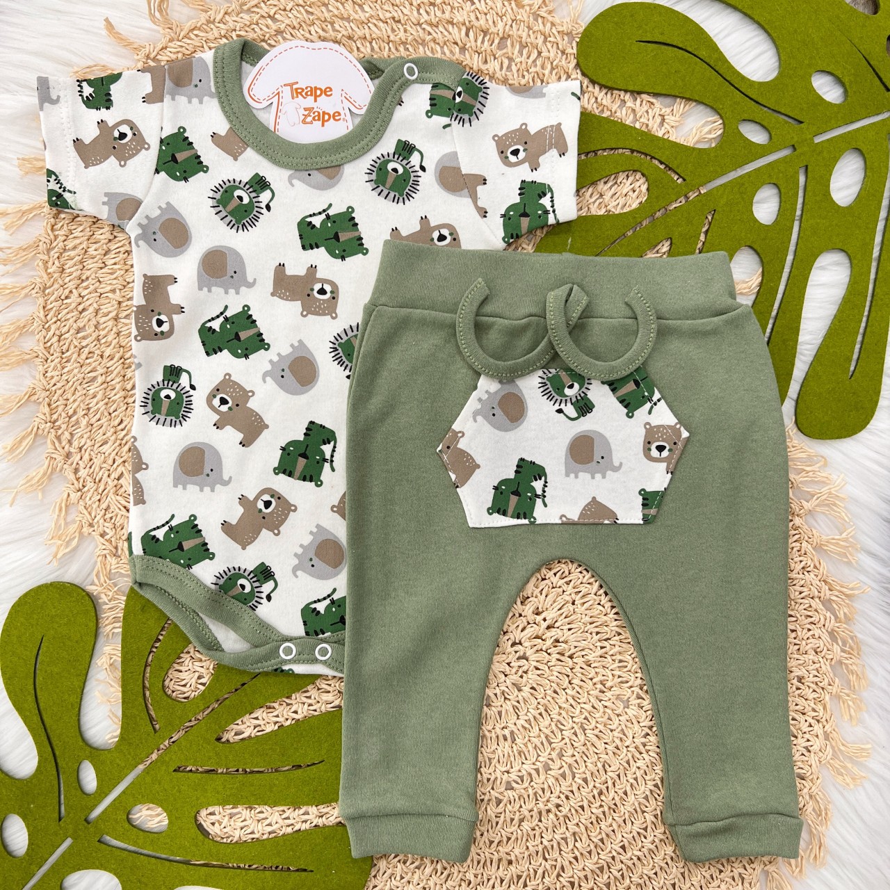 ConjBody Safari - Off White e Verde